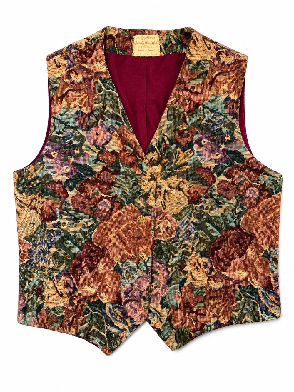 Vintage Handmade Floral Tapestry Vest Cottagecore Whimsigoth Grandmacore M